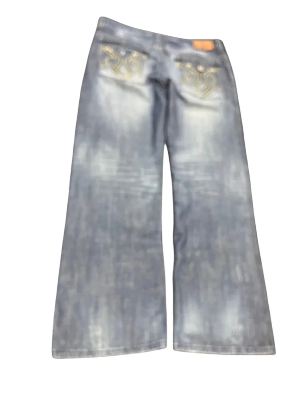 Helix mens blue denim embroided boot cut jeans sz 38x32 SKU 10-548